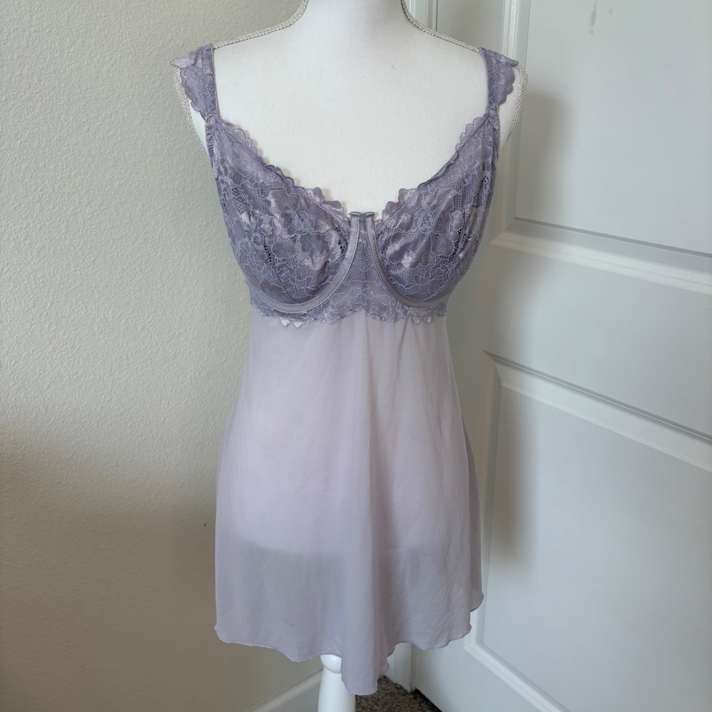Auden Lavender Purple Lace Underwire Babydoll Chemise Lingerie Size Large